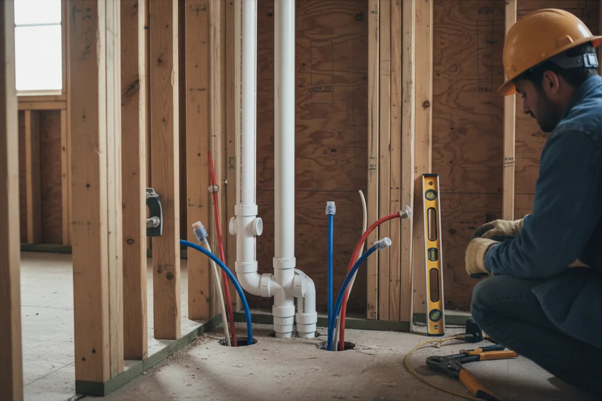 Drain and supply rough-in during Leak Detection in Itasca